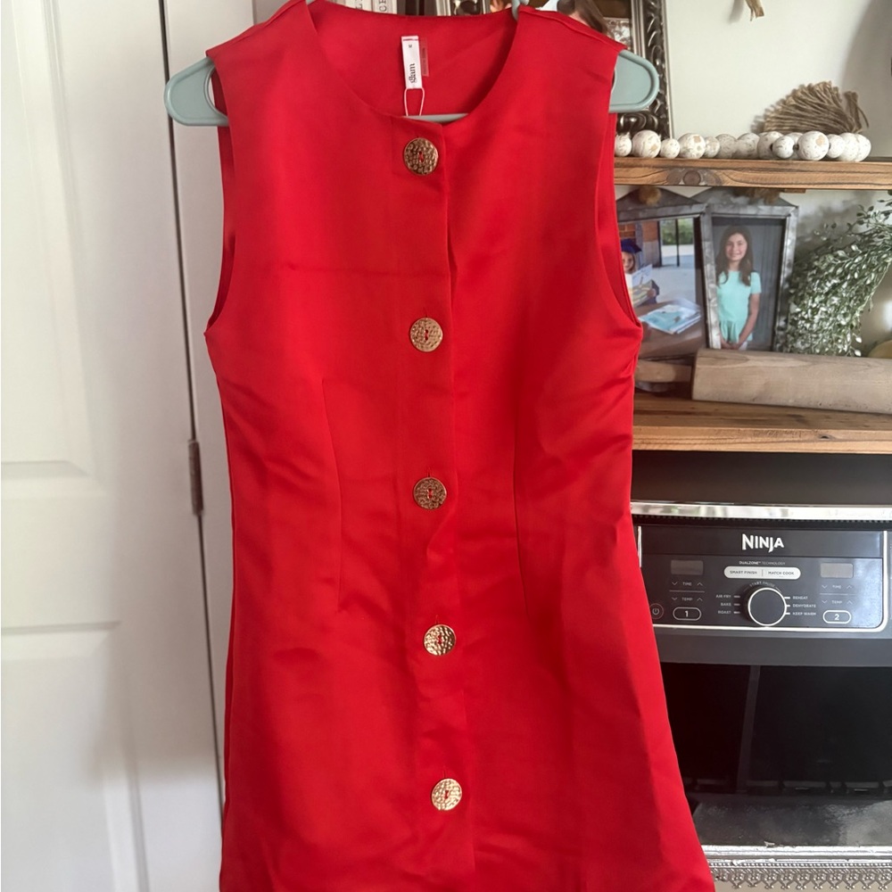 Red Sleeveless Button Front Shift Dress